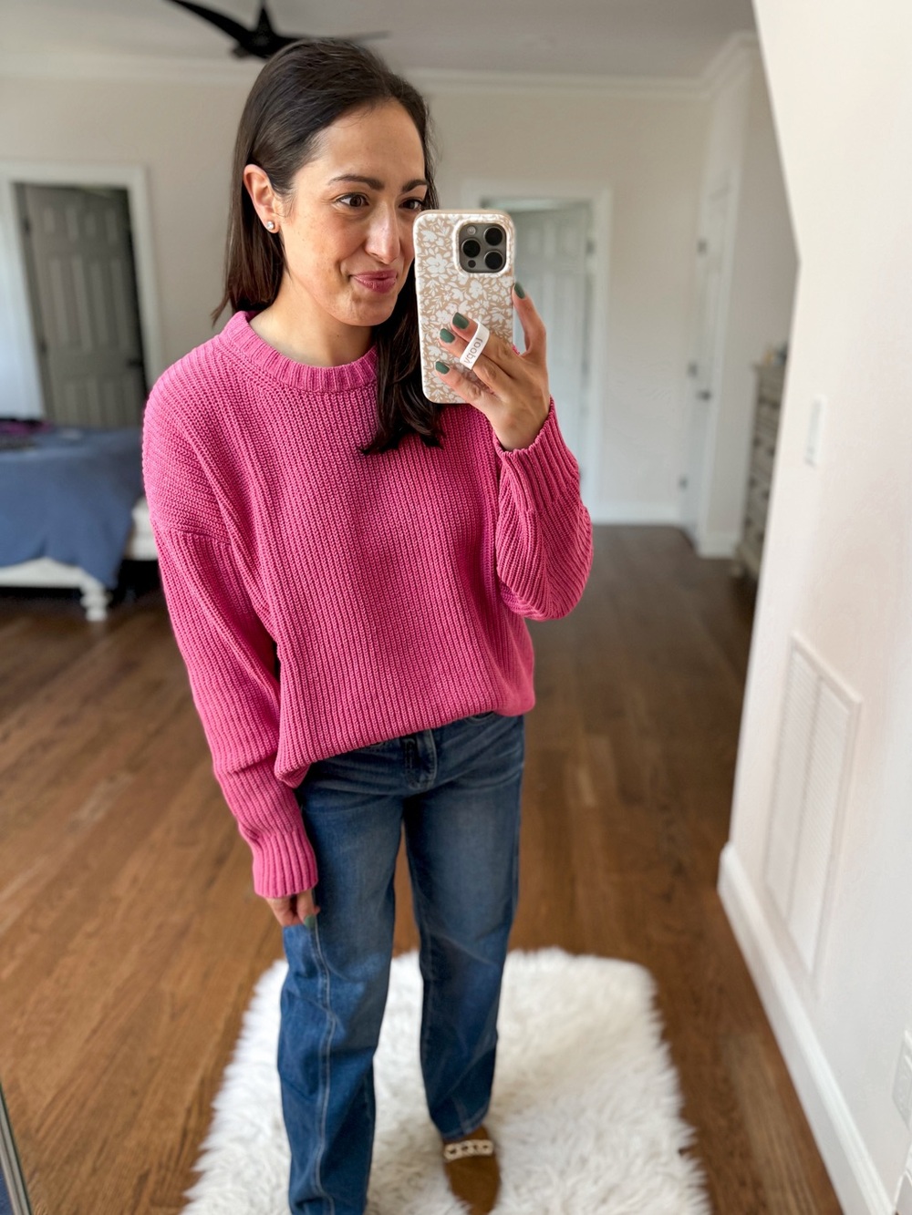 Pink Ribbed chenille Crewneck Sweater - Women's